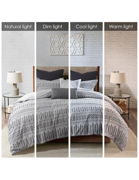 Stylish and Cozy Cotton Comforter Mini Set for Bedroom, Grey and Black Stripes, Full/Queen Size