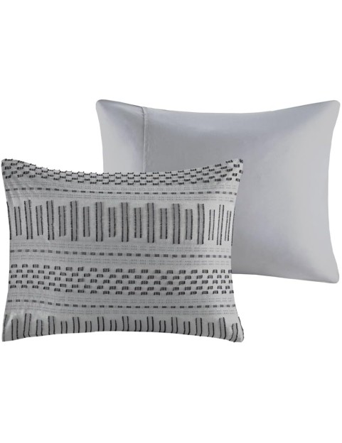 Stylish and Cozy Cotton Comforter Mini Set for Bedroom, Grey and Black Stripes, Full/Queen Size