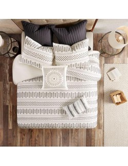Charming Cotton Comforter Mini Set for Cozy Farmhouse Elegance, Includes Matching Shams, Full/Queen Size, Ivory/Charcoal