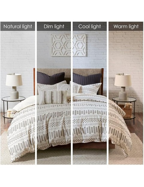 Charming Cotton Comforter Mini Set for Cozy Farmhouse Elegance, Includes Matching Shams, Full/Queen Size, Ivory/Charcoal