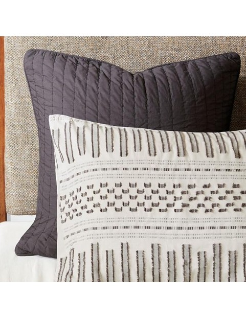 Charming Cotton Comforter Mini Set for Cozy Farmhouse Elegance, Includes Matching Shams, Full/Queen Size, Ivory/Charcoal