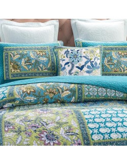 Boho 3-Piece Floral Patchwork,Cotton Print Patchwork Pattern Bedding,Sanding Reversible Breathable Coverlet for All Seasons