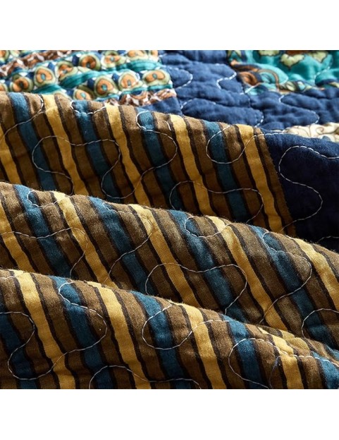 Boho 3-Piece Floral Patchwork,Cotton Print Patchwork Pattern Bedding,Sanding Reversible Breathable Coverlet for All Seasons