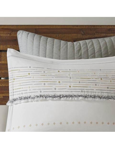 Cotton Printed Duvet Cover Set with Trims, Modern Boho Design with Tassels, Includes Duvet Cover and Matching Shams