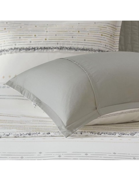 Stylish Cotton Printed Duvet Cover Set with Tassels and Stripes, Full/Queen Size, Modern Boho Design