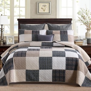 100% Cotton King Size Quilt Set - Lightweight Bedding Set, Real-patchwork Plaid Pattern Printed Farmhouse Bedspreads, Soft Reversible Coverlet Comforter for All Season, 3 Pieces