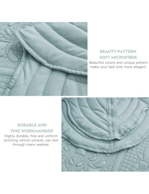 Oversized Bedspread - Queen Size Bedding Cover - Modern & Contemporary Coverlet Set, Real Stitching, Reversible, Lightweight, 4 Piece, Seaglass