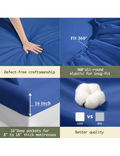100% Egyptian Cotton Sheets King Size,1000 Thread Count Luxury Heavy Bed Sheets Set,Very Smooth Soft with 18&#34; Deep Pocket Sheets 4 Pc Sets(Ocean Blue, King)