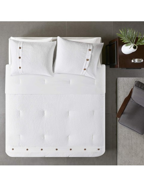 Cozy Cotton Comforter Set Casual Modern Design All Season Bedding, Matching Shams, King/California King (104 in x 92 in), White 3 Piece