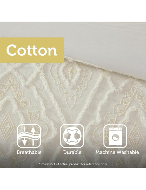 Comforter Set Cotton Chenille Tufted Damask Design Cal King/King Size Comforter Sets, Margot Farmhouse Bedding, All Season Cover, Matching Shams, King/Cal King, Off White 3 Piece