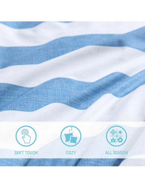 Comforter Set, Breathable Bedding with Matching Shams, Striped Home Decor, Luxuriously Soft Room Decor (Awning Blue, Queen)